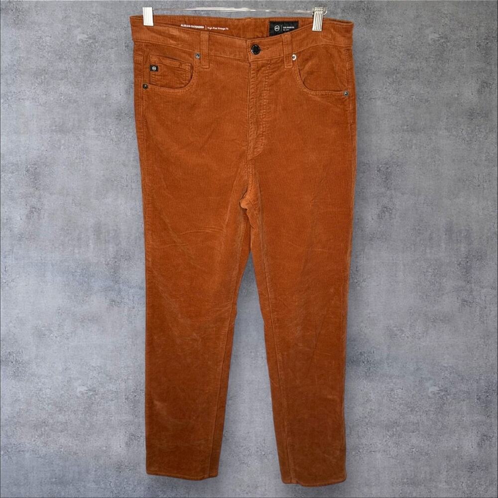 Ag Adriano Goldschmied Women's Straight Leg Corduroy Pants in Rust